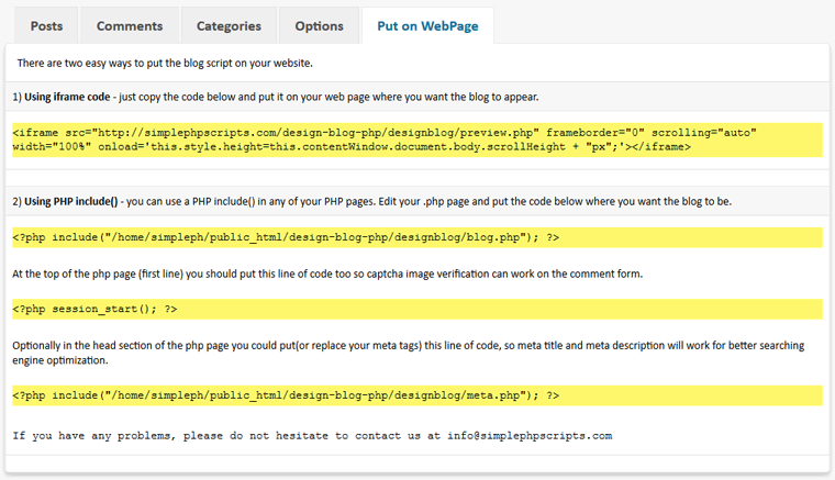 Design Blog PHP - Put on WebPage