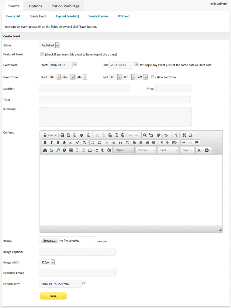 Event Script PHP - Admin Create Event