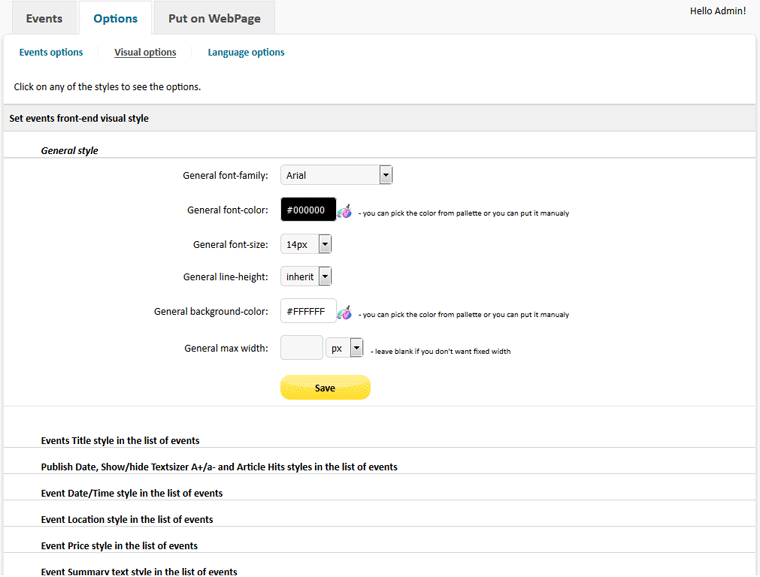 Event Script PHP - Visual Options