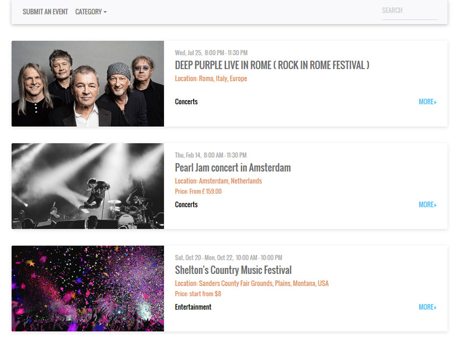 Event Script PHP - front-end event list