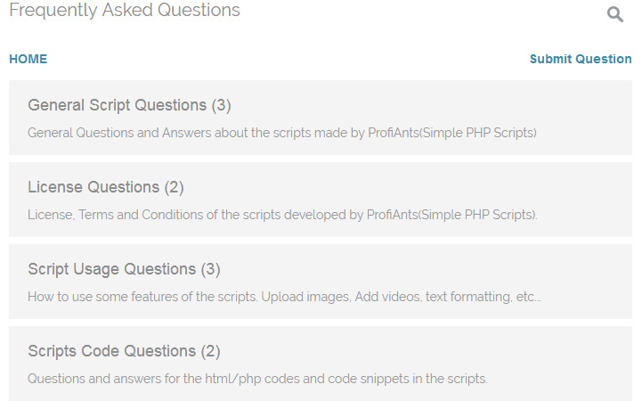 FAQ Script PHP preview with categories