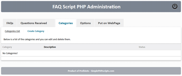 FAQ Script PHP - categories list
