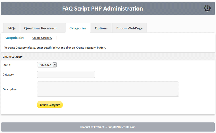 FAQ Script PHP - create category