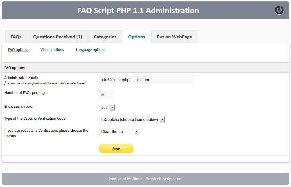 FAQ Script PHP - FAQ Options