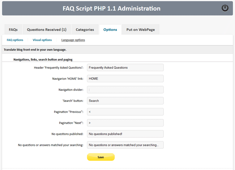 FAQ Script PHP - Language options