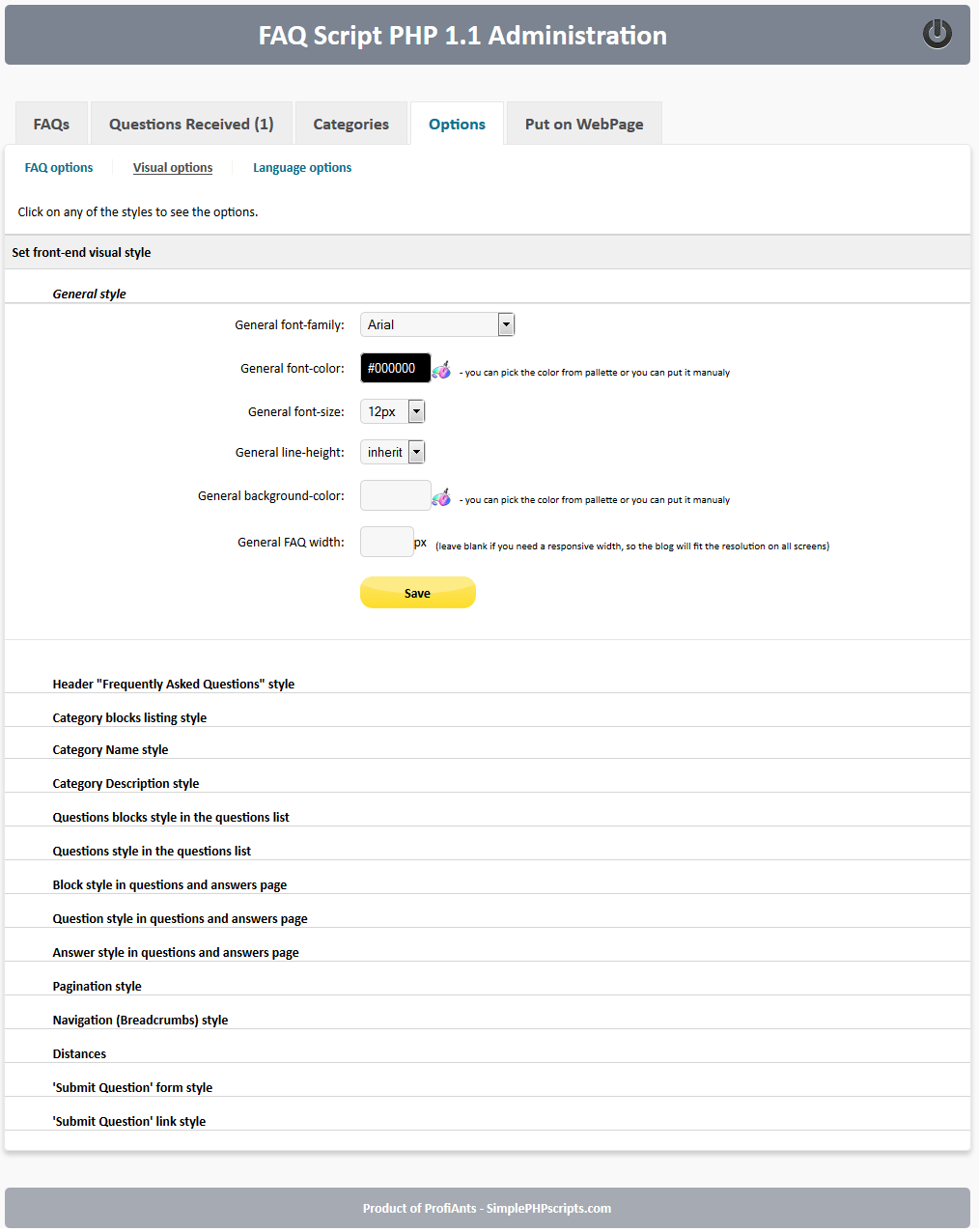 FAQ Script PHP - CSS styles options