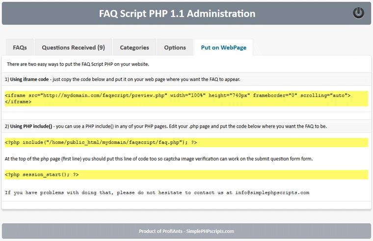 FAQ Script PHP - How to put the script on your web page