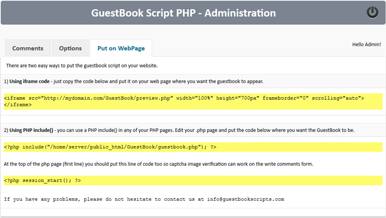 GuestBook Script PHP - Put on your webpage