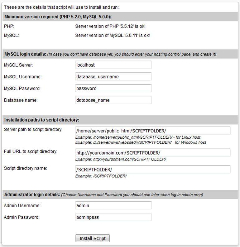 GuestBook Script PHP installation wizard