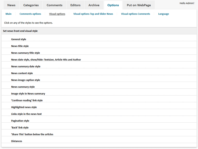 News Script PHP Pro - Visual options