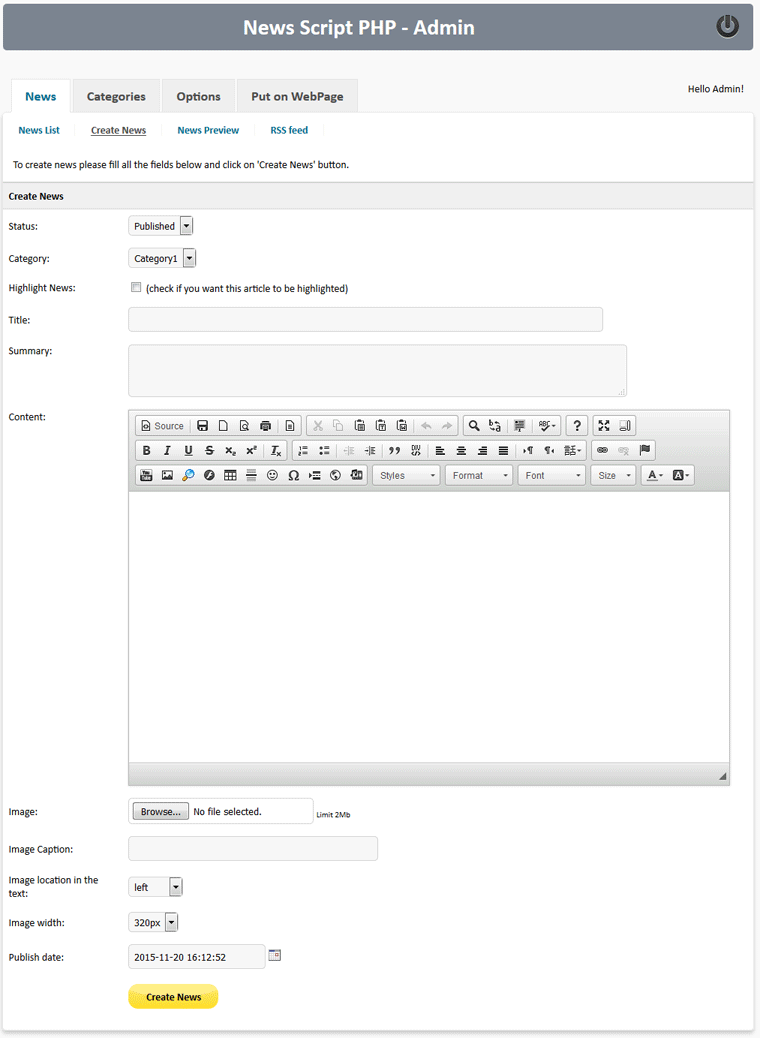 Create some sample news