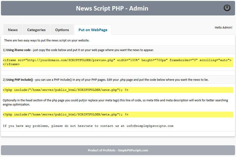 How to put News Script PHP on your web page