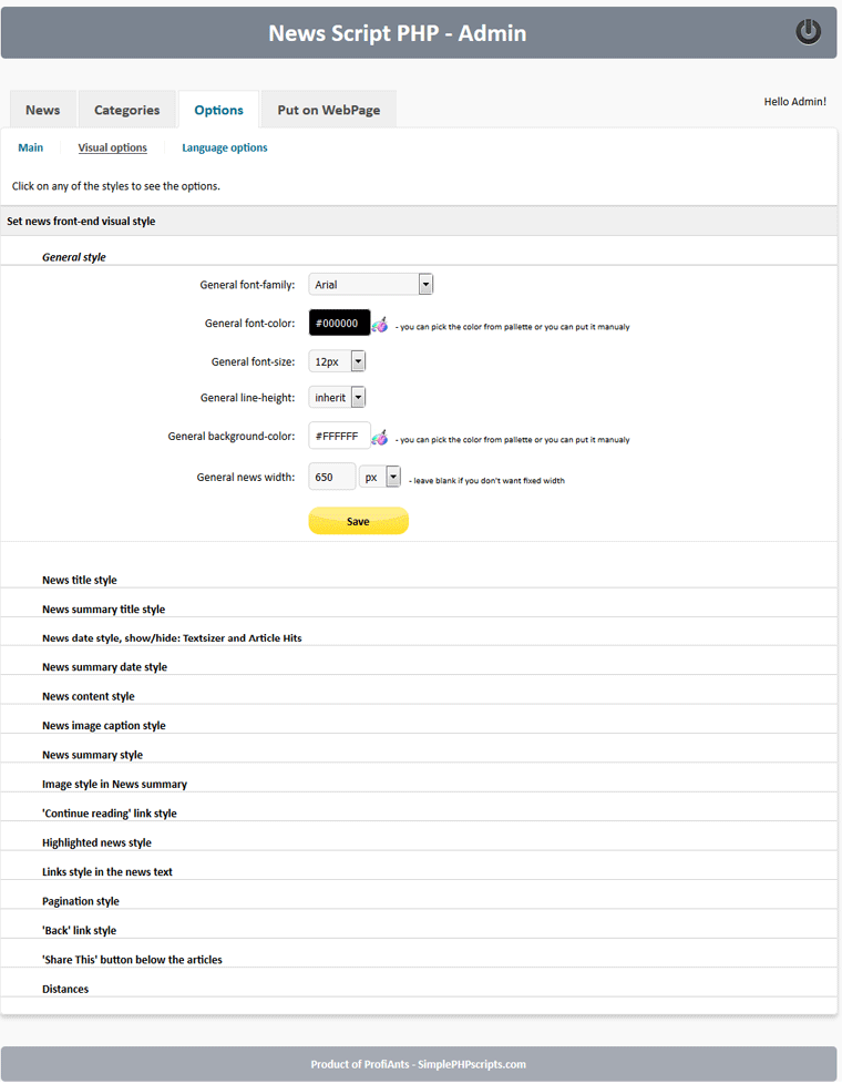 News Script PHP visual options
