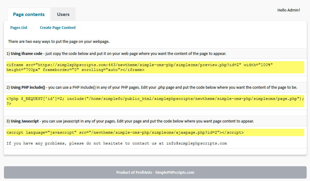 Simple CMS PHP - Put content on webpage