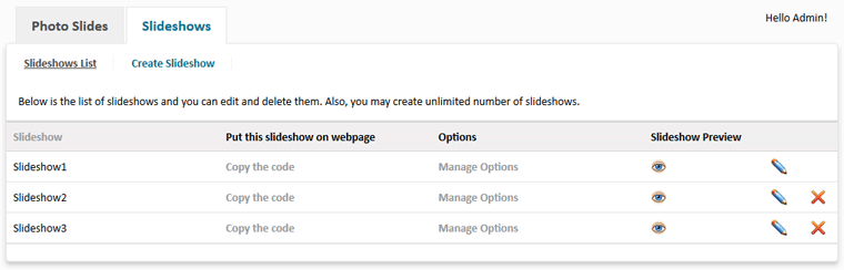 Slideshow Script PHP - slideshows list